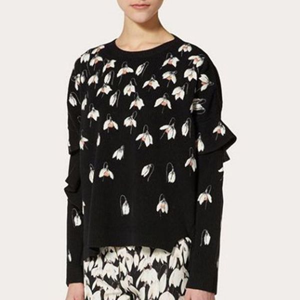 runway brand designer women wool sweater 2019 autumn winter fashion style round neck frilled sleeve embroidered casual pullover jumpers, White;black
runway brand designer women wool sweater 2019 autumn winter fashion style round neck frilled sleeve embroidered casual pullover jumpers, White;black