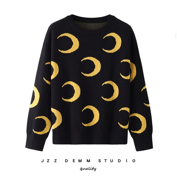 qooth 2020 spring sweaters fashion women loose knit moon print jacquard knit sweater contrast color jumper sweater qh2217, White;black
qooth 2020 spring sweaters fashion women loose knit moon print jacquard knit sweater contrast color jumper sweater qh2217, White;black