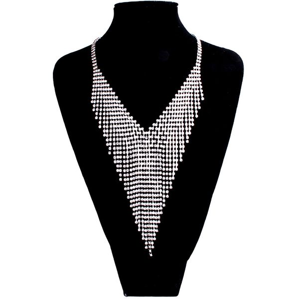 wedding jewelry exaggerated shiny rhinestone crystal choker necklace geometric v letter long tassel necklace for women, Silver
wedding jewelry exaggerated shiny rhinestone crystal choker necklace geometric v letter long tassel necklace for women, Silver