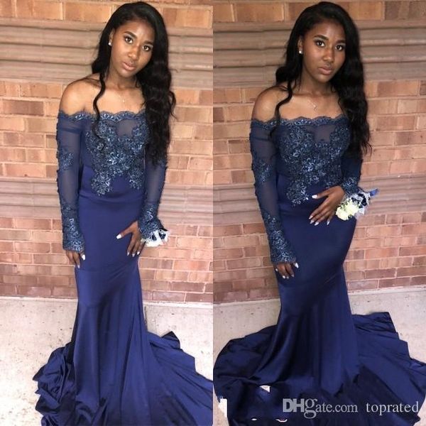 2019 generous bateau mermaid long sleeves evening dress lace applique sweep train plus size prom gown red carpet dress, Black
2019 generous bateau mermaid long sleeves evening dress lace applique sweep train plus size prom gown red carpet dress, Black