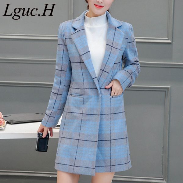 lguc.h winter coat women wool blends coats female grid overcoat long blue pink suit collar 2019 new arrival japanese korean s, Black
lguc.h winter coat women wool blends coats female grid overcoat long blue pink suit collar 2019 new arrival japanese korean s, Black