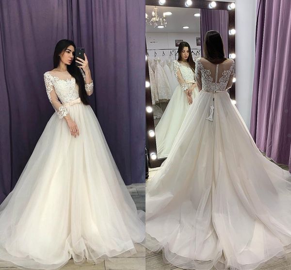 2019 boho wedding dresses sheer jewel neck lace appliqued long sleeves beach bridal gowns wedding dress sweep train vestido de novia, White
2019 boho wedding dresses sheer jewel neck lace appliqued long sleeves beach bridal gowns wedding dress sweep train vestido de novia, White