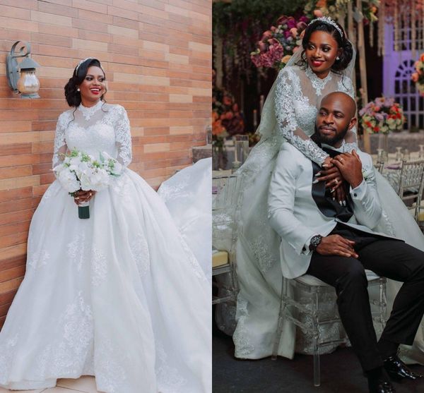 arabic aso ebi 2020 high neck ball gown wedding dresses vintage lace appliques long sleeve illusion garden bridal gowns plus size al4838, White
arabic aso ebi 2020 high neck ball gown wedding dresses vintage lace appliques long sleeve illusion garden bridal gowns plus size al4838, White