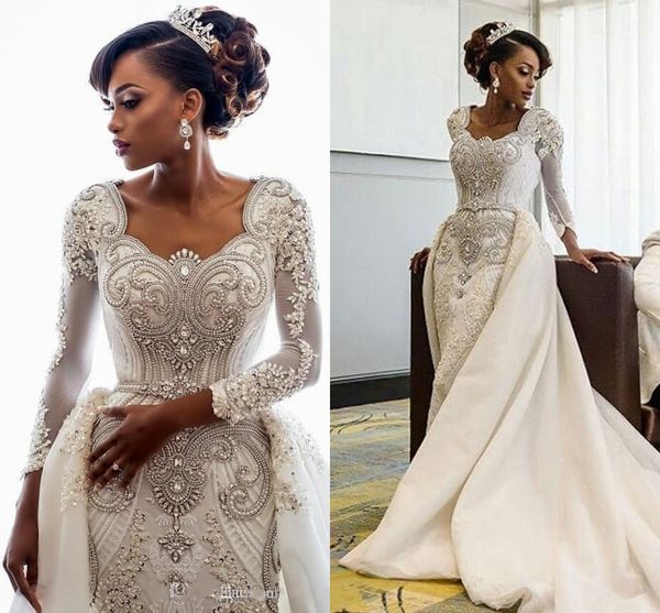 luxury dubai arabic mermaid wedding dresses with long train long sleeves beads pearls bridal gowns wedding dress vestido de novia, White
luxury dubai arabic mermaid wedding dresses with long train long sleeves beads pearls bridal gowns wedding dress vestido de novia, White