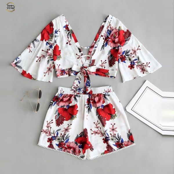 two casual piece set women botanical print summer v collar shorts beachwear #1 drop shipping, Gray
two casual piece set women botanical print summer v collar shorts beachwear #1 drop shipping, Gray