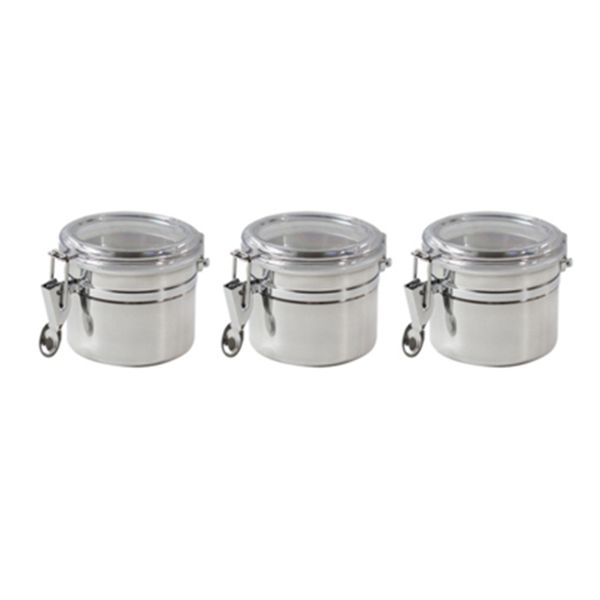 mini stainless steel canister set with clear arylic lid and locking clamp 3-piece
mini stainless steel canister set with clear arylic lid and locking clamp 3-piece