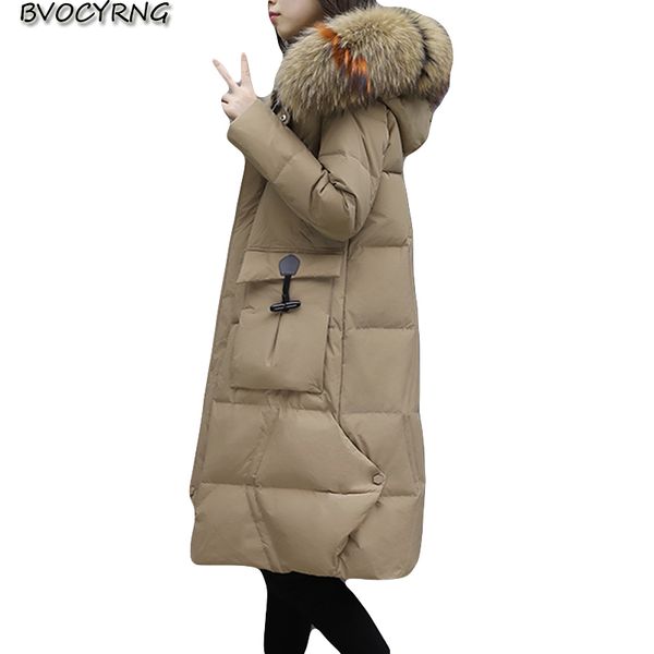 new winter down jacket women parkas high end big fur collar white duck down warm coat female plus size long thicken jackets, Black
new winter down jacket women parkas high end big fur collar white duck down warm coat female plus size long thicken jackets, Black