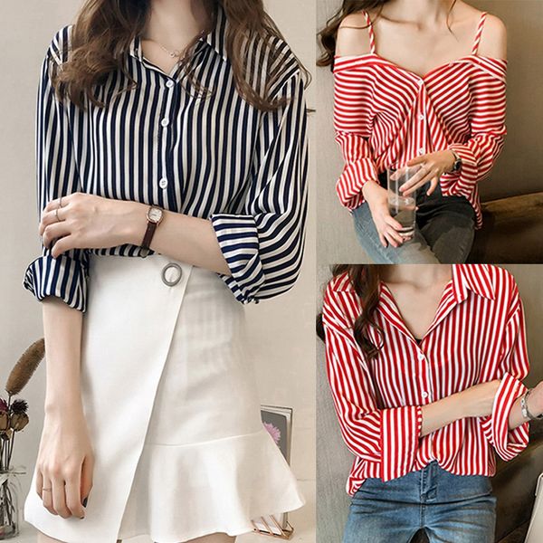 women's blouses & shirts ostrich womens and stripe pattern long sleeve turn-down collar sling family woman fashion, White
women's blouses & shirts ostrich womens and stripe pattern long sleeve turn-down collar sling family woman fashion, White