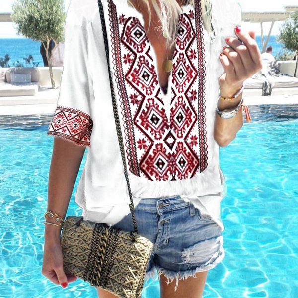 2019 summer t-shirt loose deep v t shirt short-sleeved solid color printed five-point sleeve t-shirt sale, White
2019 summer t-shirt loose deep v t shirt short-sleeved solid color printed five-point sleeve t-shirt sale, White