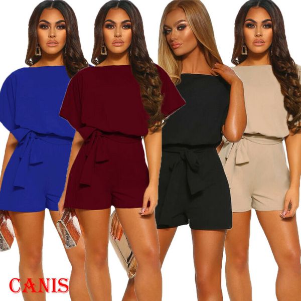

Women Summer Batwing Sleeve Playsuit Bodycon Romper Trousers Clubwear Ladies Solid Bandage Casual Playsuits Clothing