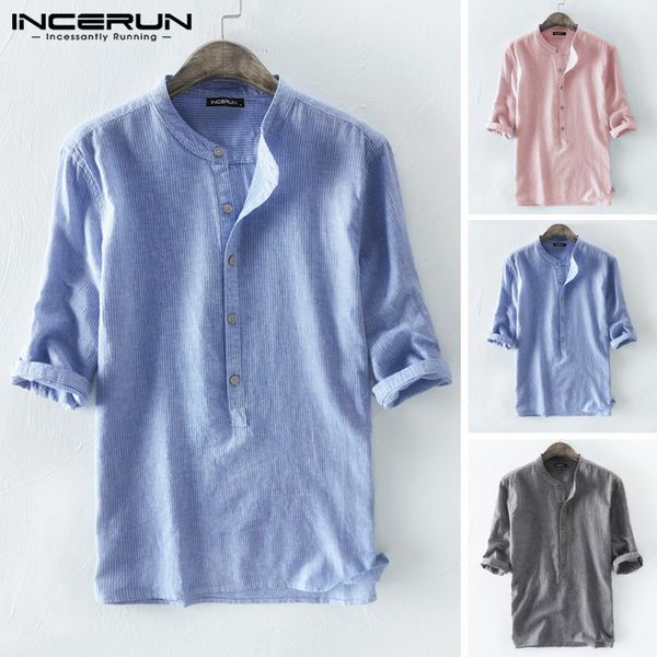 men's casual shirts 2021 men striped shirt 3/4 sleeve cotton streetwear round neck loose harajuku brand camisa s-5xl incerun, White;black
men's casual shirts 2021 men striped shirt 3/4 sleeve cotton streetwear round neck loose harajuku brand camisa s-5xl incerun, White;black