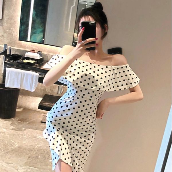temperament chic off-shoulder polka dot slim waist slimming white short skirt dress womens summer, White;black
temperament chic off-shoulder polka dot slim waist slimming white short skirt dress womens summer, White;black