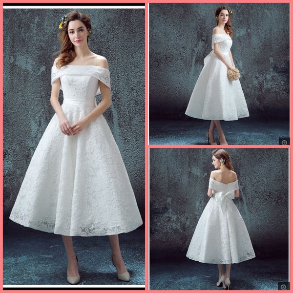 2019 robe de soiree white lace a line off the shoulder wedding dress tea length short informal petite girls bow wedding gowns selling
2019 robe de soiree white lace a line off the shoulder wedding dress tea length short informal petite girls bow wedding gowns selling