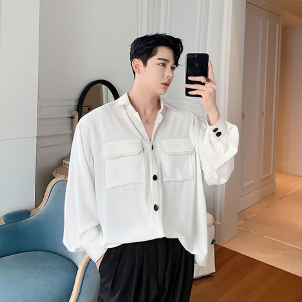 men vintage long sleeve casual white shirt male streetwear hip hop fashion party dress shirts stage show clothes cardigan, White;black
men vintage long sleeve casual white shirt male streetwear hip hop fashion party dress shirts stage show clothes cardigan, White;black