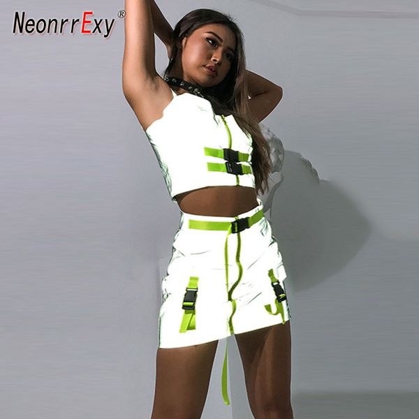 neonrrexy reflective buckled two pieces skirt set summer women strap front zipper and mini skirt suits matching set, White
neonrrexy reflective buckled two pieces skirt set summer women strap front zipper and mini skirt suits matching set, White
