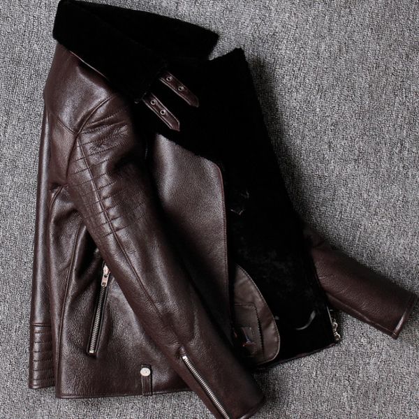 original shearling genuine leather jacket men brand zip multi-pockets jacket winter biker real fur short coat oversize, Black
original shearling genuine leather jacket men brand zip multi-pockets jacket winter biker real fur short coat oversize, Black