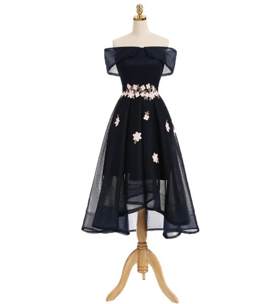 romantic off shoulder prom dresses a line tulle formal evening party ball gowns tea length juniors graduation dress with flowers, Black
romantic off shoulder prom dresses a line tulle formal evening party ball gowns tea length juniors graduation dress with flowers, Black