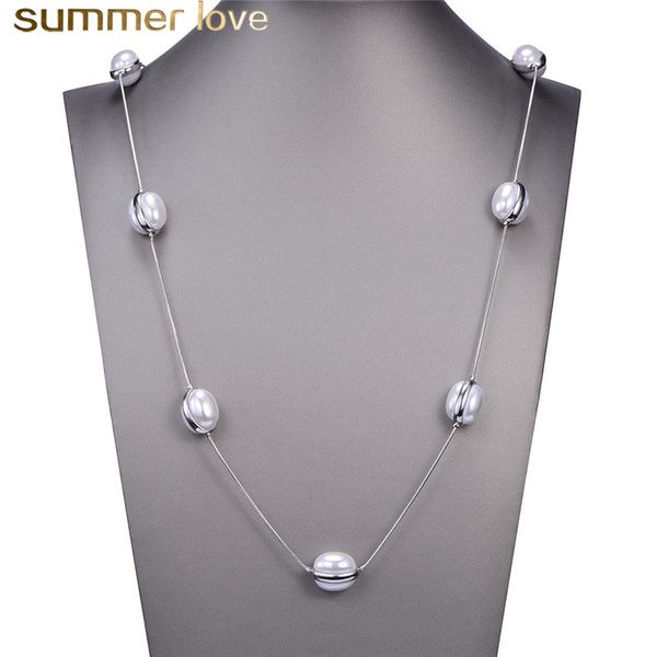 2019 imitation pearl bead pendants necklace for women long chain personality plating copper weeding necklace jewelry gift, Silver
2019 imitation pearl bead pendants necklace for women long chain personality plating copper weeding necklace jewelry gift, Silver