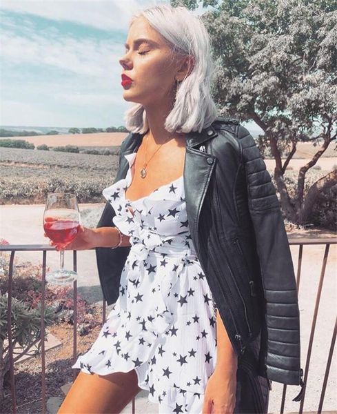 v neck sling irregular designer dress famale summer clothes womens pentagram printed ruffle dress sexy, Black;gray
v neck sling irregular designer dress famale summer clothes womens pentagram printed ruffle dress sexy, Black;gray