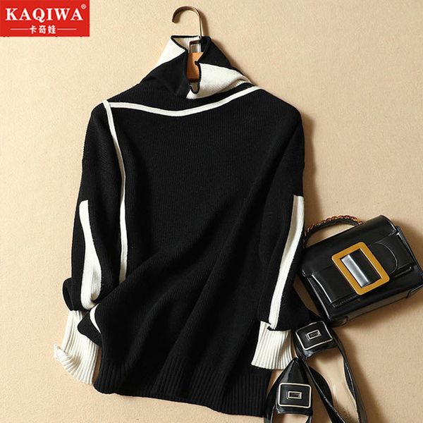 autumn and winter new fashion half high collar splicing thickened sweater women's small pullover, White;black
autumn and winter new fashion half high collar splicing thickened sweater women's small pullover, White;black