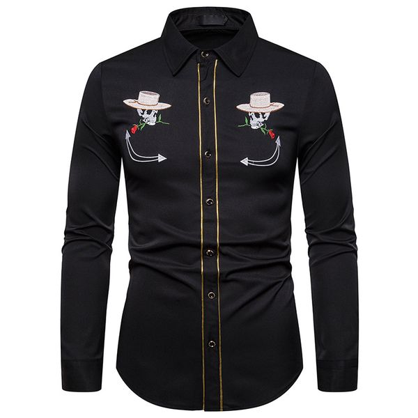 men's fashion embroidered shirt western style shirt taro wearing hat embroidered long sleeve high quality, White;black
men's fashion embroidered shirt western style shirt taro wearing hat embroidered long sleeve high quality, White;black