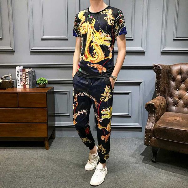 2020 spring tracksuit and pants men dragon print short sleeve t shirt 2 piece set men slim fit outfits set, Gray
2020 spring tracksuit and pants men dragon print short sleeve t shirt 2 piece set men slim fit outfits set, Gray