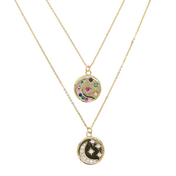 round disco coin necklace gold plated engraved white rainbow cz moon star shooting star design fashion necklaces, Silver
round disco coin necklace gold plated engraved white rainbow cz moon star shooting star design fashion necklaces, Silver