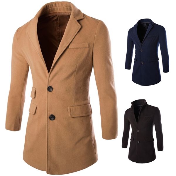 wool coat men 2019 men's trench coat collar leather patchwork pocket design fashion pure color trench, Black
wool coat men 2019 men's trench coat collar leather patchwork pocket design fashion pure color trench, Black