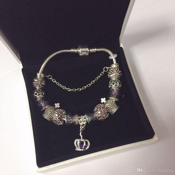 18 19 20 21cm charm bracelet 925 silver plated bracelets royal crown accessories purple crystal bead diy wedding jewelry with box, Golden;silver
18 19 20 21cm charm bracelet 925 silver plated bracelets royal crown accessories purple crystal bead diy wedding jewelry with box, Golden;silver