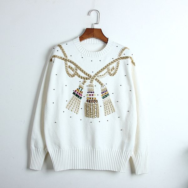 2019 new autumn winter loose beads necklace luxury designer sweater retro national wind pullover sweater womens sweater size s-l, White;black
2019 new autumn winter loose beads necklace luxury designer sweater retro national wind pullover sweater womens sweater size s-l, White;black