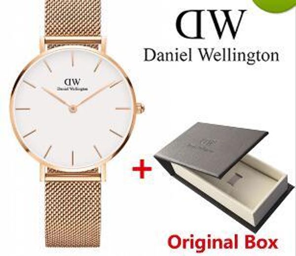+ DW BOX Стальная полоса Даниэль Веллингтон часы 40 мм 32 мм мужчины женщины часы Роско