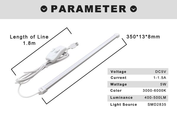 Dc5v Led Bar Lights 1-1.5a Usb Led Under Cabinet Light 5w+5w Reading Lamps 35cm Closet Lights For Adapter Power Bank Car Charger