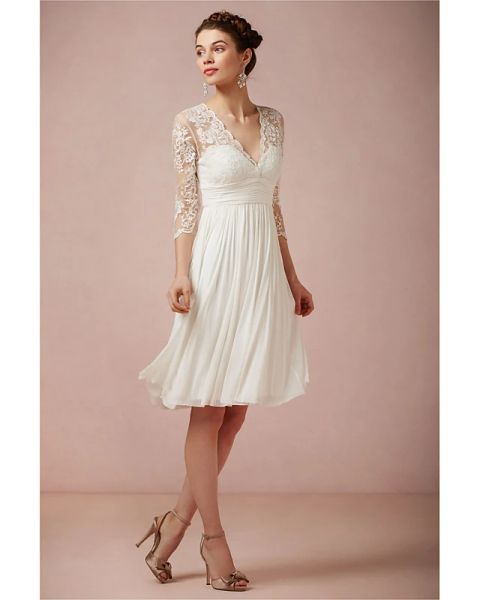 A-Line Wedding Dresses V Neck Knee Length Lace 3/4 Length Sleeve Beach Little White Dress Illusion Sleeve 1699
A-Line Wedding Dresses V Neck Knee Length Lace 3/4 Length Sleeve Beach Little White Dress Illusion Sleeve 1699