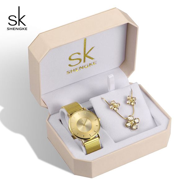 shengke luxury gold watches earrings necklace women set 2019 brand sk ladies wrist watch with crystal jewelry set c19041201, Slivery;brown 
shengke luxury gold watches earrings necklace women set 2019 brand sk ladies wrist watch with crystal jewelry set c19041201, Slivery;brown
