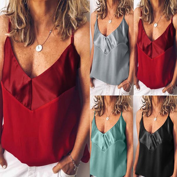 women fashion summer casual tank solid color shoulder strap v-neck loose vest summer women clothes 2019, White
women fashion summer casual tank solid color shoulder strap v-neck loose vest summer women clothes 2019, White