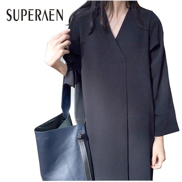 superaen korean style women long dress 2020 spring new women retro dress solid color v-neck loose long-sleeve female, Black;gray
superaen korean style women long dress 2020 spring new women retro dress solid color v-neck loose long-sleeve female, Black;gray