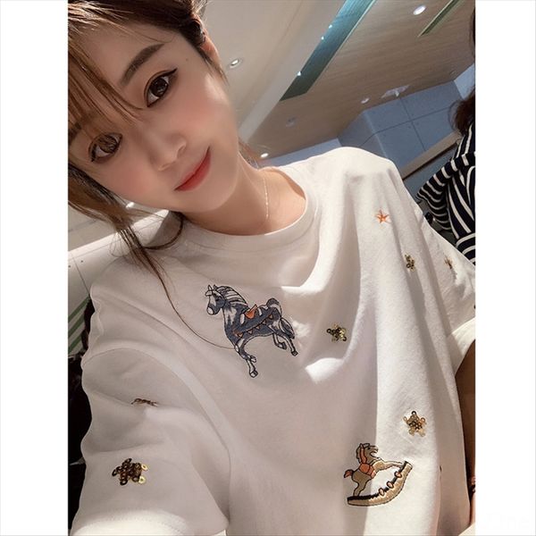 2019 early loose round collar embroidery white female short-sleeved student foreign t- white t-shirt style base shirt
2019 early loose round collar embroidery white female short-sleeved student foreign t- white t-shirt style base shirt