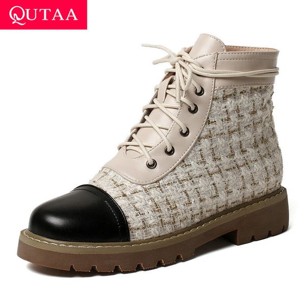 qutaa 2020 patchwork round toe pu leather cloth ankle boots thick heel autumn winter lace up all match women shoes size 34-43, Black
qutaa 2020 patchwork round toe pu leather cloth ankle boots thick heel autumn winter lace up all match women shoes size 34-43, Black