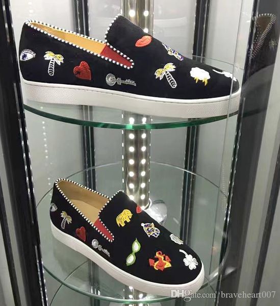 new arrived women men shoes red bottom sneaker designer party wedding shoes genuine leather louisfalt spikes lace-up casual shoes black c3