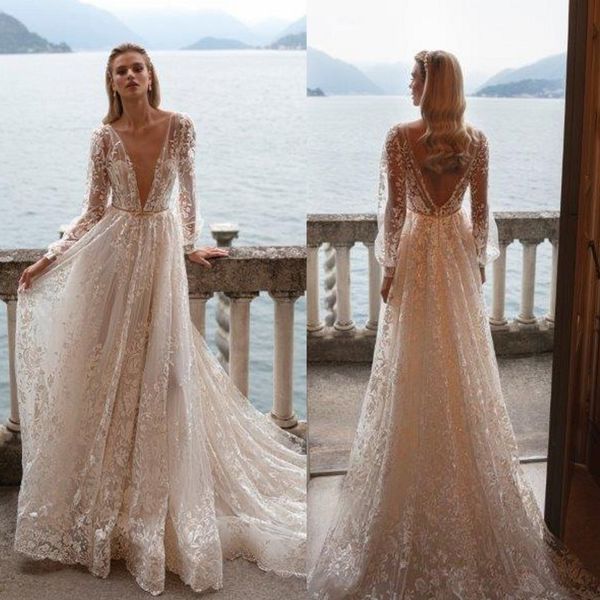 julie vino 2020 wedding dresses long sleeve v neck lace appliqued sweep train beach boho bridal gowns backless vestido de novia, White
julie vino 2020 wedding dresses long sleeve v neck lace appliqued sweep train beach boho bridal gowns backless vestido de novia, White