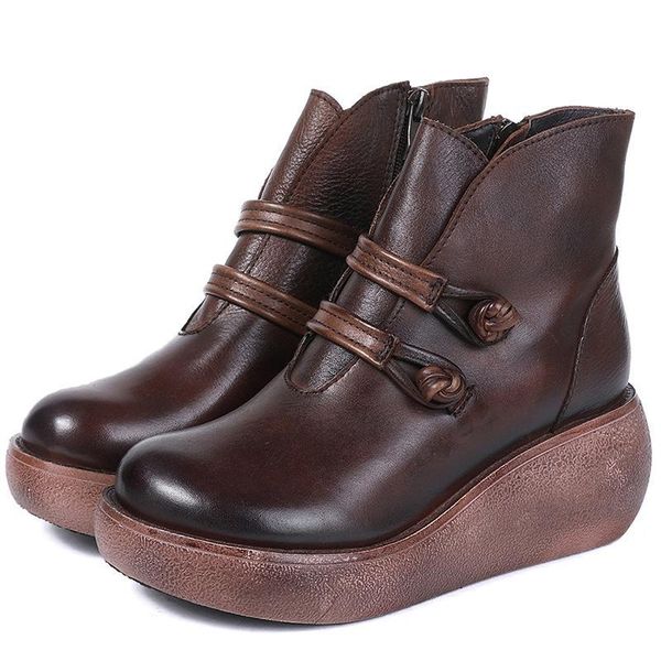 autumn and winter new leather women's boots, round head retro boots women's platform with wedges handmade boots, Black
autumn and winter new leather women's boots, round head retro boots women's platform with wedges handmade boots, Black