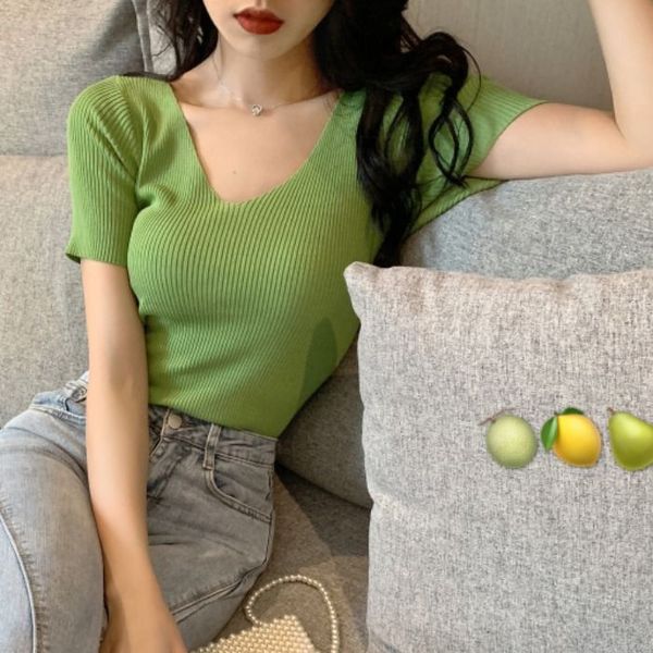 knitted sweater short sleeve womens tee 2019 summer casual solid slim knitting pullovers korean women shirts ladies clothes, White;black
knitted sweater short sleeve womens tee 2019 summer casual solid slim knitting pullovers korean women shirts ladies clothes, White;black