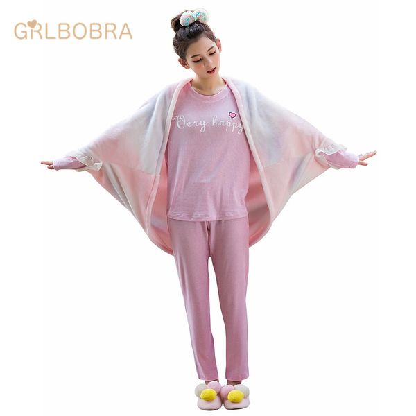 women's home wear light colored flannel loose batwing sleeved coat pajamas, Blue;gray
women's home wear light colored flannel loose batwing sleeved coat pajamas, Blue;gray