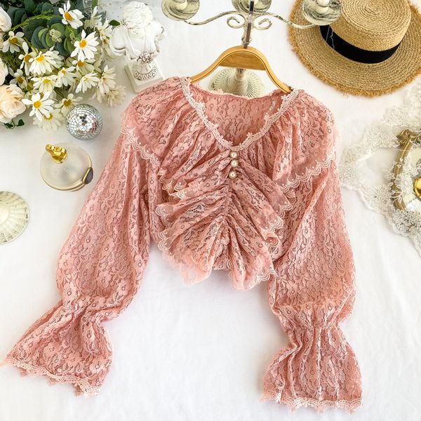 autumn woman's sweet v-neck ruffle long flare sleeve lace shirts lady solid color elegant blusas femininas blouse k425, White
autumn woman's sweet v-neck ruffle long flare sleeve lace shirts lady solid color elegant blusas femininas blouse k425, White