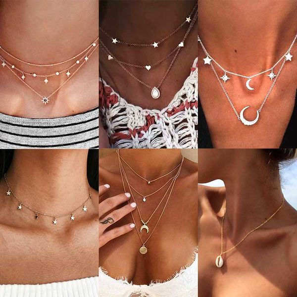 bohemian multi layered pendant necklaces for women boho fashion golden geometric charm chains long necklace jewelry wholesale, Silver
bohemian multi layered pendant necklaces for women boho fashion golden geometric charm chains long necklace jewelry wholesale, Silver