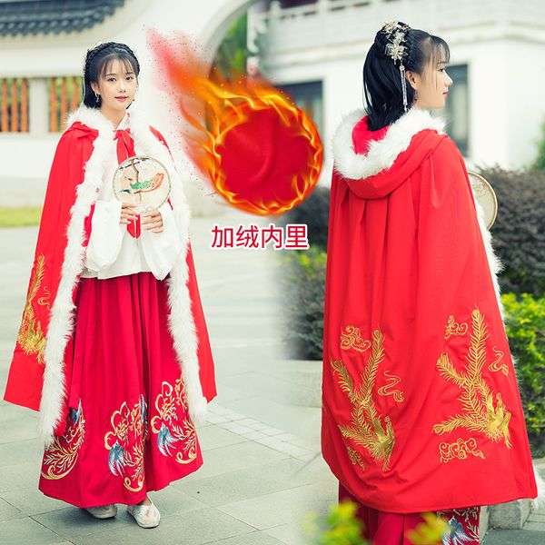 2019 p shoot new style origional fire phoenix embroidery flower cloak han dynasty chinese clothing and furry collar, Black;red
2019 p shoot new style origional fire phoenix embroidery flower cloak han dynasty chinese clothing and furry collar, Black;red