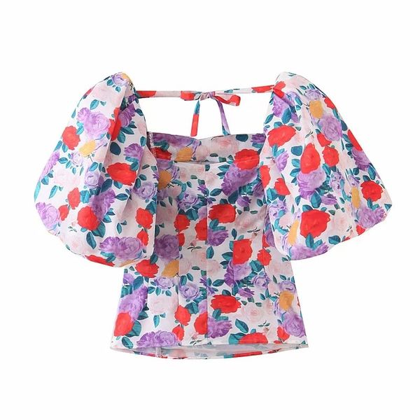 deat 2020 spring short puff sleeve square collar purple floral print slim blouse women mh873, White
deat 2020 spring short puff sleeve square collar purple floral print slim blouse women mh873, White