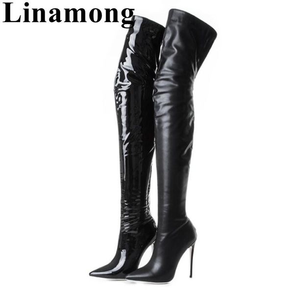 2019 fashion over the knee women boots solid patend leather thin high heel and pointed toe rear zipper winter women shoes, Black
2019 fashion over the knee women boots solid patend leather thin high heel and pointed toe rear zipper winter women shoes, Black