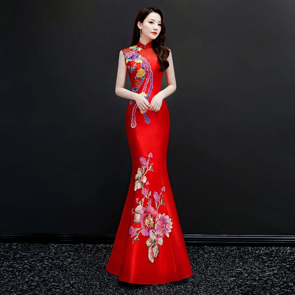 mandarin collar mermaid dress women qipao embroidery flower sleeveless long evening party dresses novelty vestidos de festa, Red
mandarin collar mermaid dress women qipao embroidery flower sleeveless long evening party dresses novelty vestidos de festa, Red