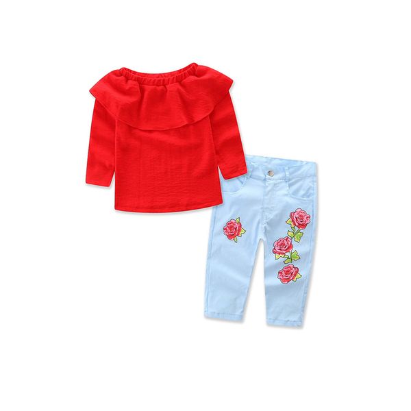 2017 newborn baby girls casual lovely long sleeve o-neck pullover red shirt floral print jeans pant 2pcs outfit autumn, White
2017 newborn baby girls casual lovely long sleeve o-neck pullover red shirt floral print jeans pant 2pcs outfit autumn, White